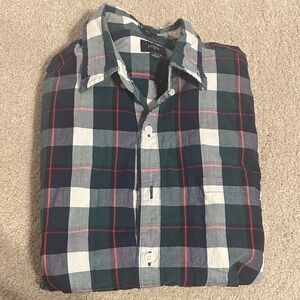 J. Crew Men's Casual Plaid Shirt - Navy, Green, and Red